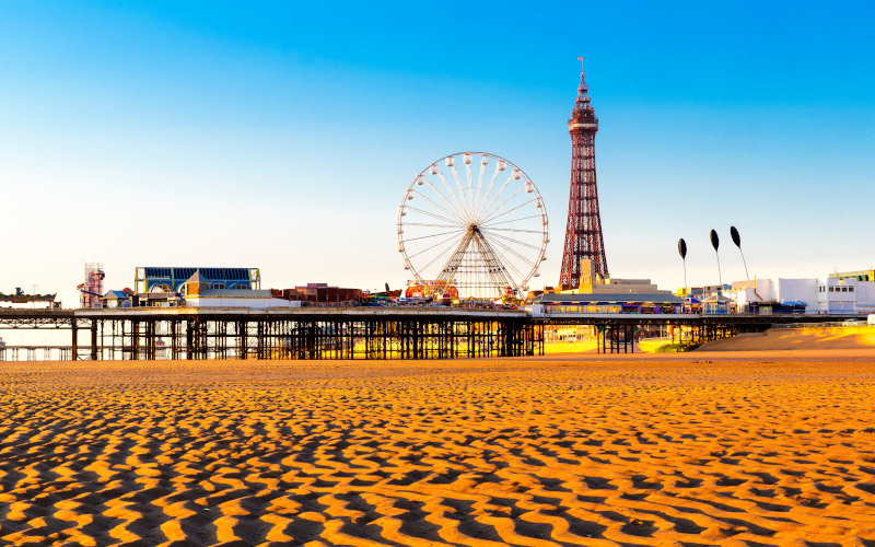 blackpool beach, pier and blackpool tower